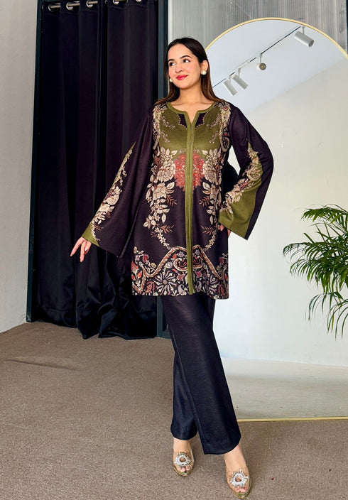 Black Fusion Winter Kurta Set